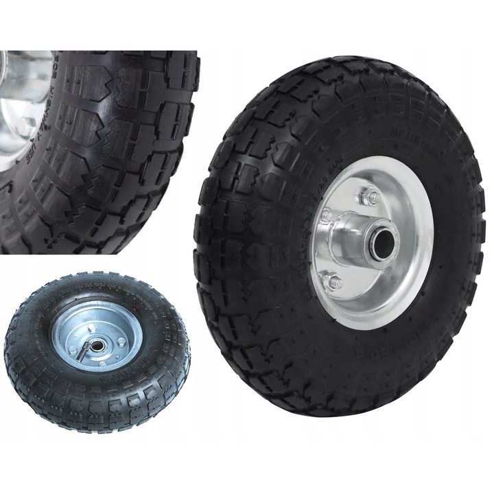 Roata pentru carucior, 4.10/3.50-4, pompata, janta din otel, 80mm latime, 260mm diametru, set de 2 bucati