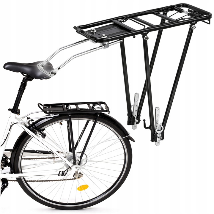 Suport pentru bicicleta, Gearox, Spate, Negru, 25 kg, Aluminiu, Structura ranforsata, Montare rapida pe tija de sa, Rezistenta la coroziune, Utilizare universala, Constructie usoara, Nou, Original, Pentru genti de