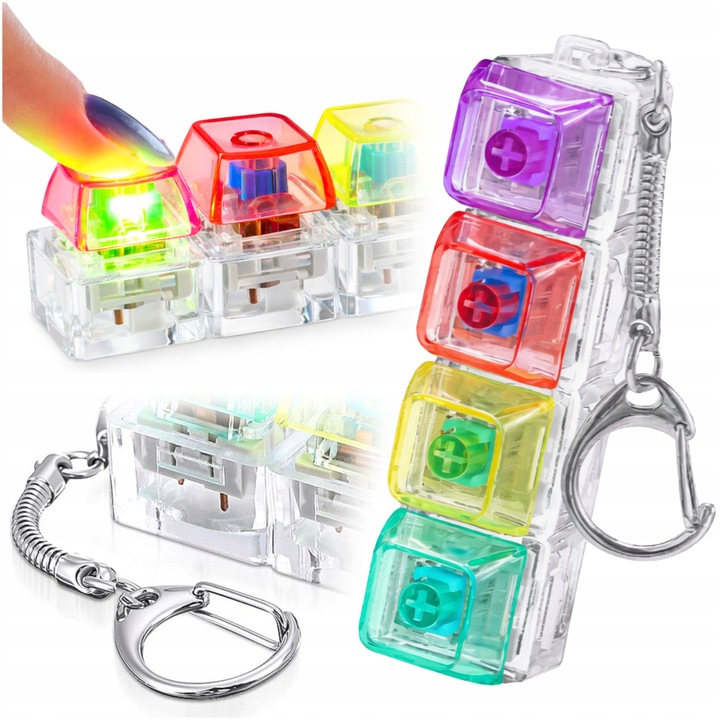 Breloc antistres, Korbi, mini tastatura LED, 2, 5 cm inaltime, 7, 5 cm lungime, efect de clic, iluminare din spate LED, dimensiuni compacte, functie breloc, reducere a tensiunii, design usor, multicolor, set de 1, plastic, nou, original, fara model, cu