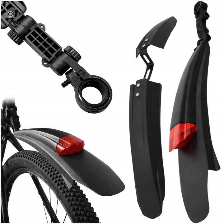 Set aparatori de noroi pentru bicicleta, Gearox, universale, 26-29 inci, 2 bucati, fata si spate, cu reflector, negre, plastic, instalare rapida, rezistente la deteriorari, lungime