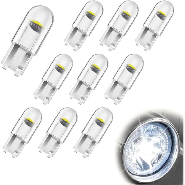 Set 10 becuri LED W5W T10 pentru iluminat interior, 6000K, DC12V