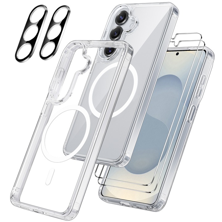Husa pentru Samsung Galaxy S25 5G, set cu 2 protectii din sticla securizata, TPU, transparent