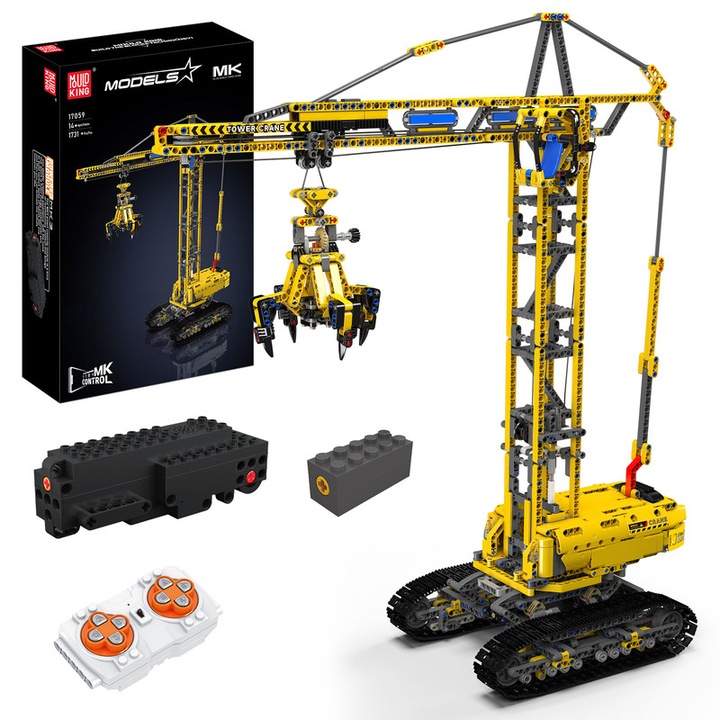Комплект за конструиране Mould King, 17059, Мобилен кулокран RC Technic, 1731 части, Управление с дистанционно и приложение, Функции 360°, STEM строителен модел, 55,7x21,6x64,8 см, Подарък 14+
