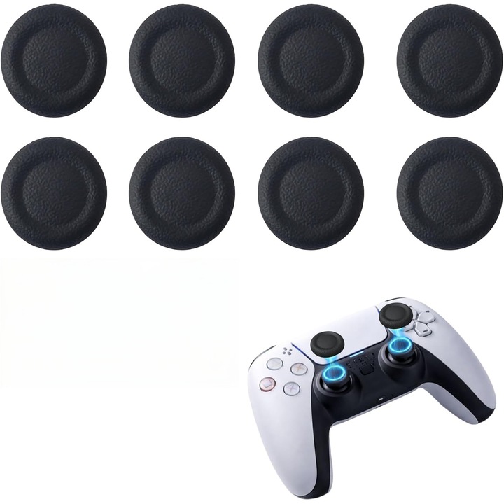 Set 8 capace pentru butoanele degetare, capace antiderapante si rezistente pentru PS5, imbunatatesc controlul, instalare usoara, compatibile cu manete PS5/PS4, capace de inlocuire pentru joystick, negru