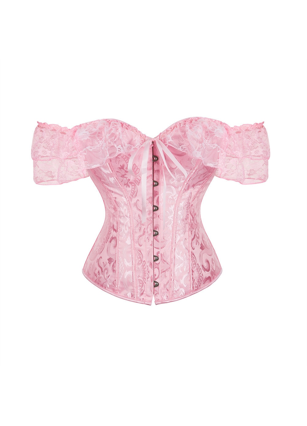 Corset cu maneci din dantela, strangere in talie, roz, dantela, M INTL ...