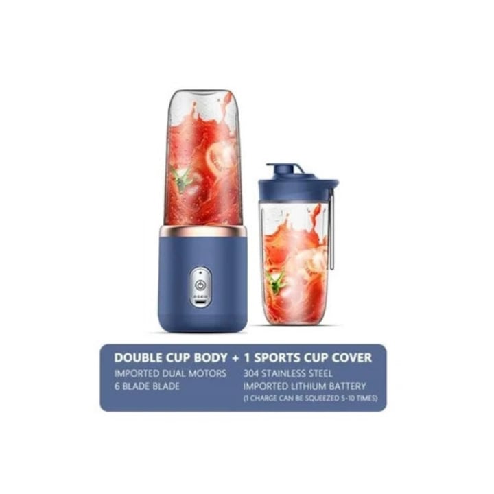 Blender Portabil Smoothie Raf 80W 300ml 8 Lame Reincarcabil USB Orange