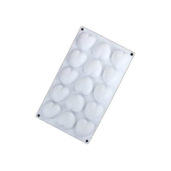 Set 15 forme prajituri din silicon pentru tarta mousse in forma de inima, multicolor