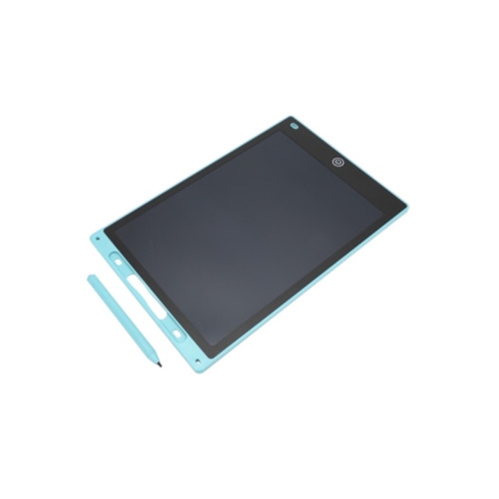 Tableta LCD pentru copii, 12 inch, ecran color, sensibil la presiune, albastru cer, cu suport pentru stilou