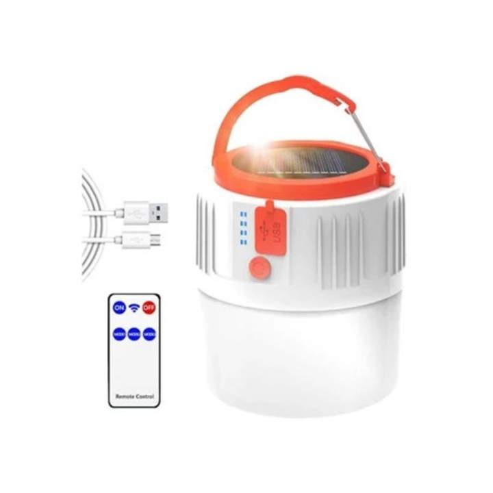 LED kempinglámpa, napelemes/USB, IP45 vízálló, 2200 mAh, távirányítóval