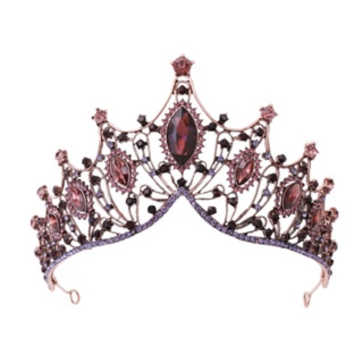 Tiara ajustabila din cristal vintage pentru femei, accesoriu de par luxos, elemente de coroana medievala, culoare transparenta.
