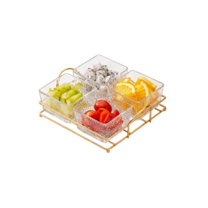 Bol din sticla cu capac compartimentat pentru fructe, transparent, 25x15cm