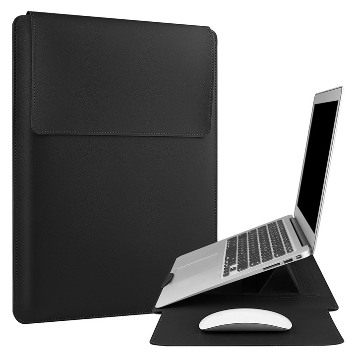 Husa laptop 13-14 inch SuooTci, neagra, impermeabila, cu suport ajustabil
