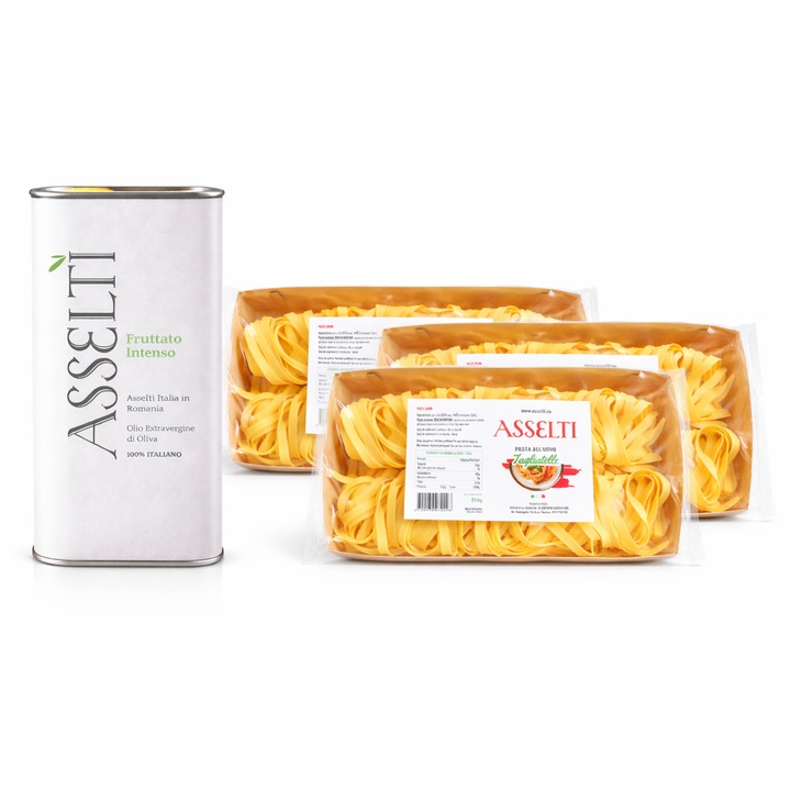 Set ASSELTI - Ulei extravirgin de măsline 1L + 3 x Tagliatelle all'uovo 500g