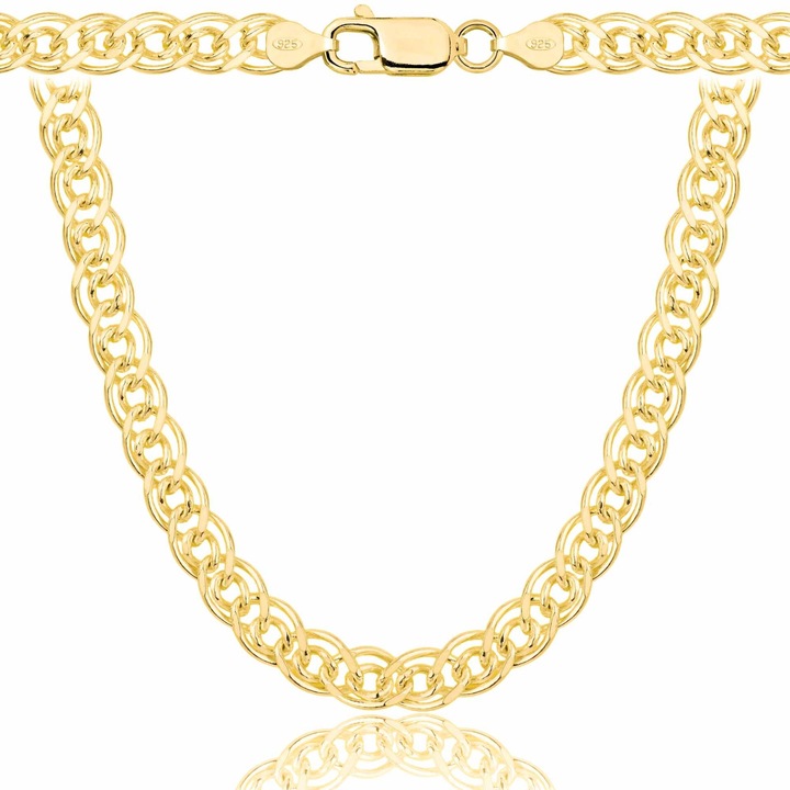 Lant de aur pentru barbati, model Monalisa, argint placat cu aur 925/585 14K, latime 7, 6 mm, lungime 55cm