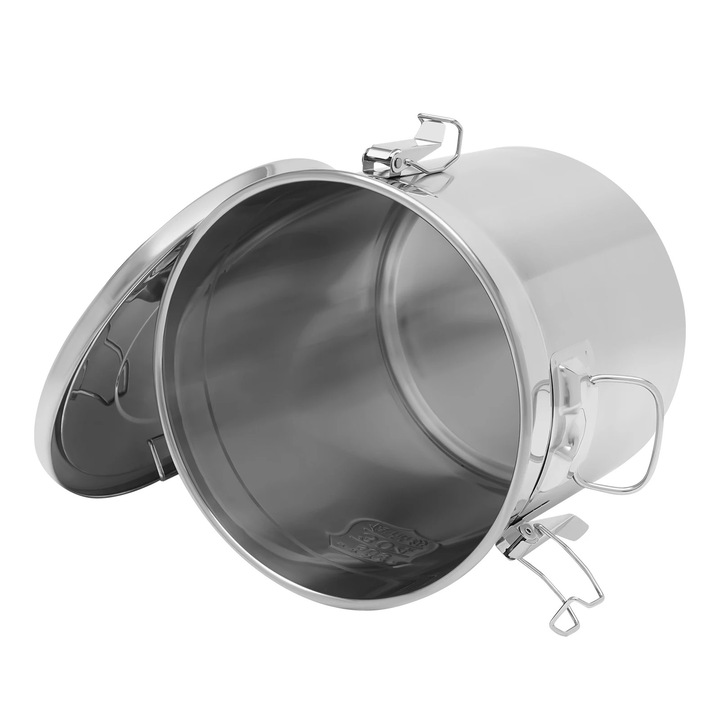 Recipient din otel inoxidabil, Galeata de depozitare, 21–25 l, Capac etans si manere, Pentru lapte, ulei, vin, alimente, Argintiu