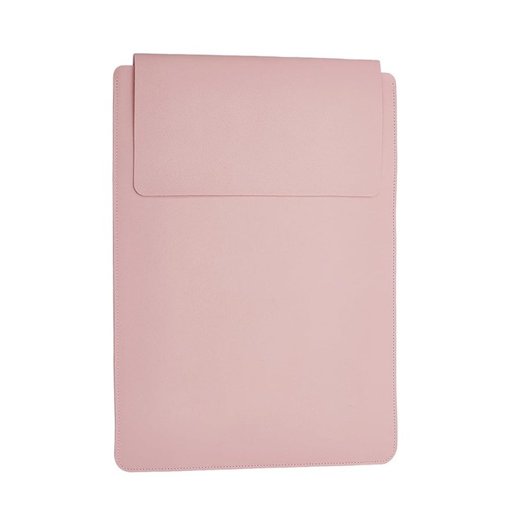 Husa laptop SuooTci 13.3x14 inch roz piele ecologica rezistenta la apa 34x26x1cm