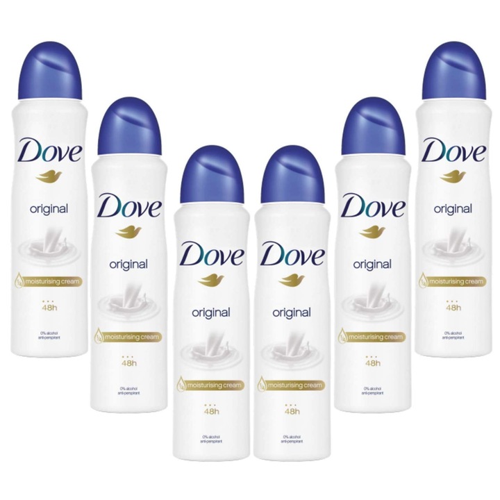 Комплект 6 x Дезодорант спрей против изпотяване Dove Original, 150 мл