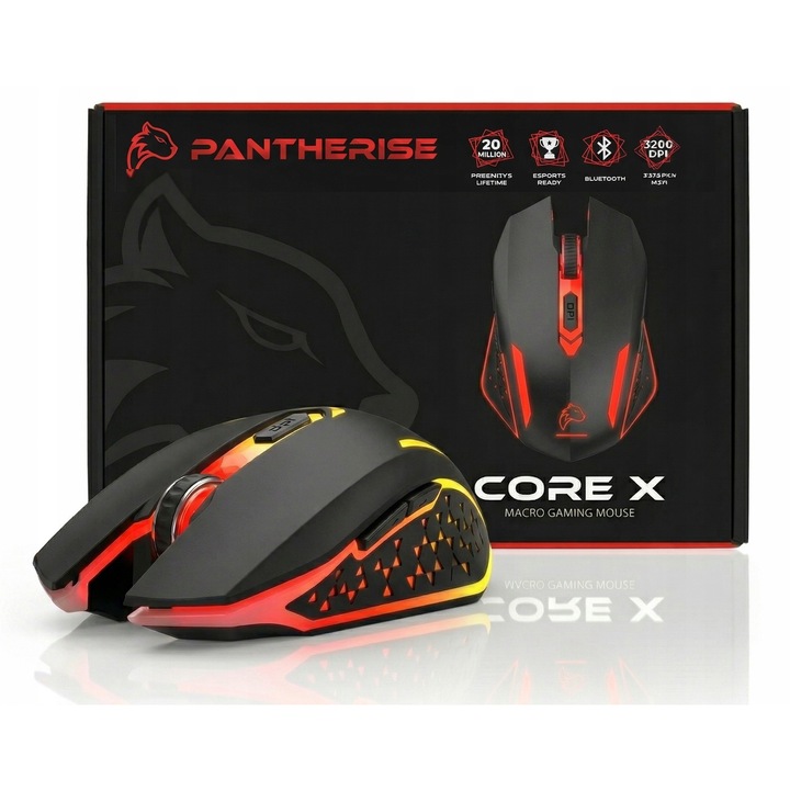 Mouse Gaming Pantherise Core X, Fekete, 3200 DPI, Bluetooth
