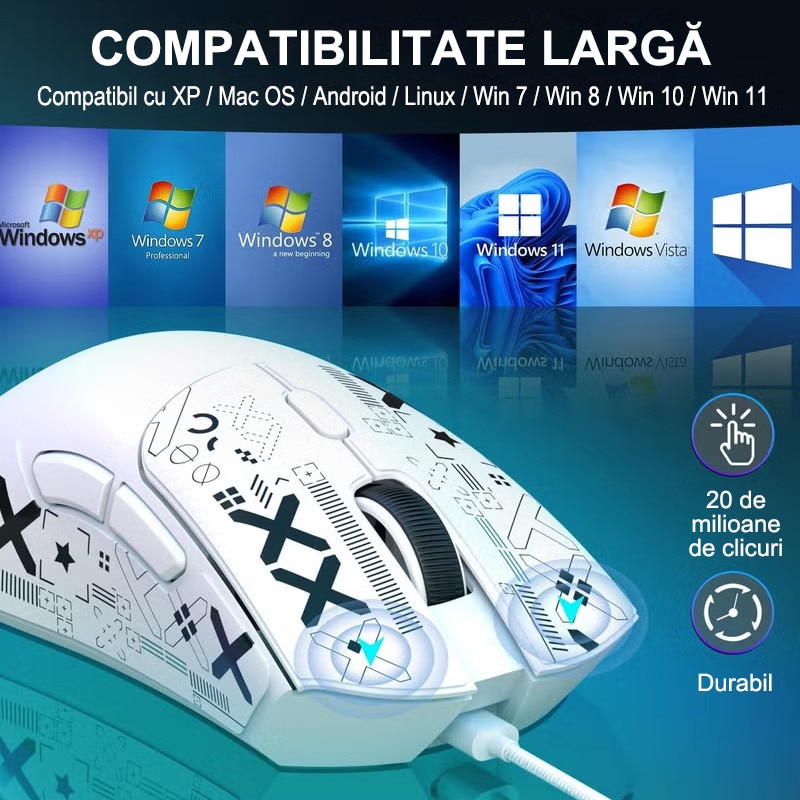 Mouse de gaming ATTACK SHARK R1, 59g, 3 moduri de conectare, 6 DPI
