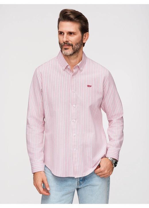 OMBRE Férfi ing, regular fit, 100% pamut, button-down gallérral és csíkos mintával, Rózsaszín