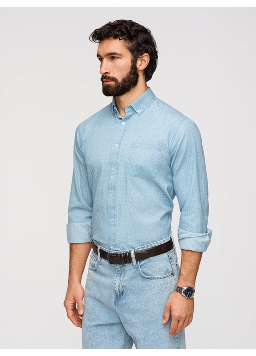 OMBRE Férfi farmer ing Regular Fit gombos gallérral, Világoskék