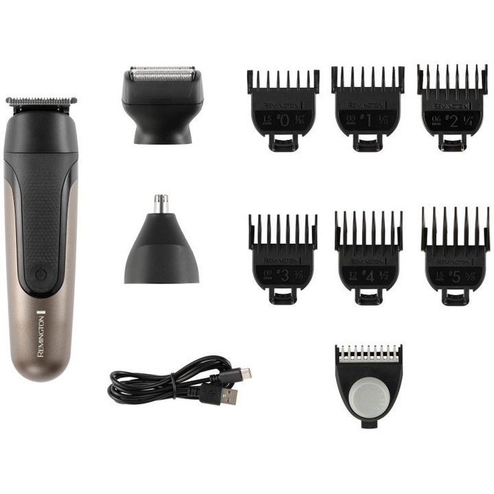 Aparat de tuns si ras Remington ONE PG760, Autonomie 60 minute, 7 piepteni, Rezistent la apa