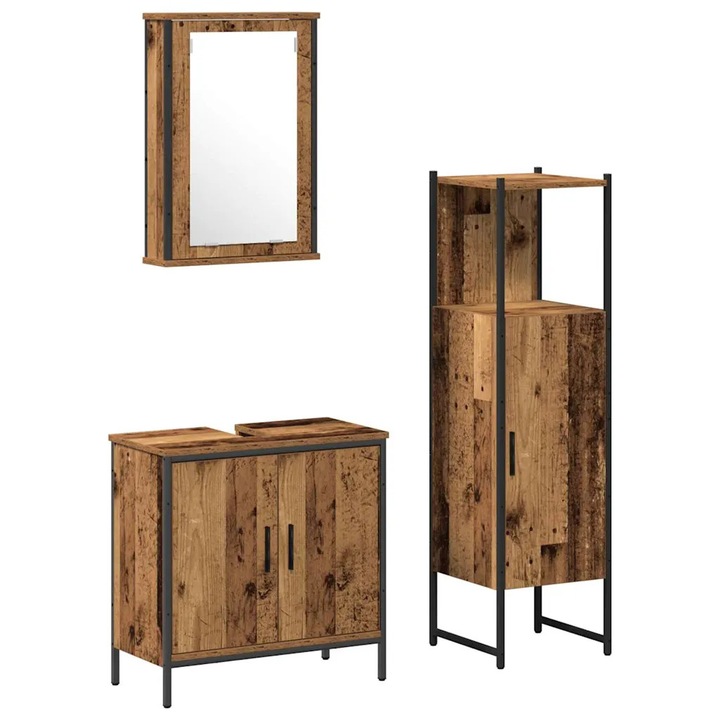 Комплект мебели за баня с врата 3 pcs, vidaXL, Кафяво 33 x 33 x 120.5 см