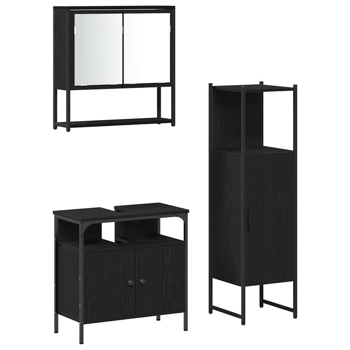 Комплект мебели за баня с рафт 3 pcs, vidaXL, Черно Инженерно дърво