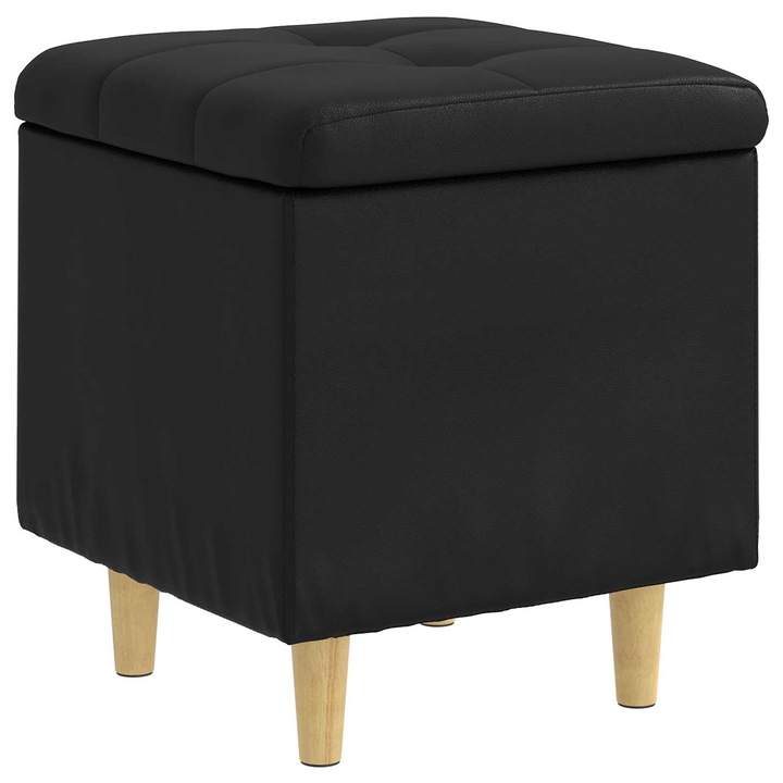 vidaXL Tároló oszmán párnával Fekete 40 x 40 x 45 cm Műbőr 876816