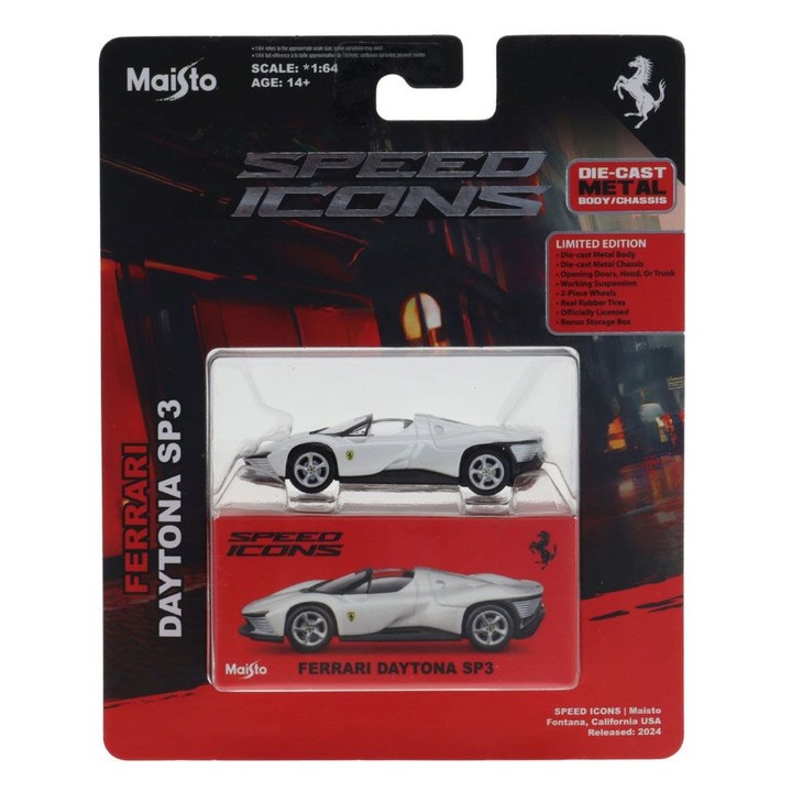 Maisto Ferrari Daytona SP3 fém kisautó, 1x64, fém, mozgatható ajtók, gumi kerekek
