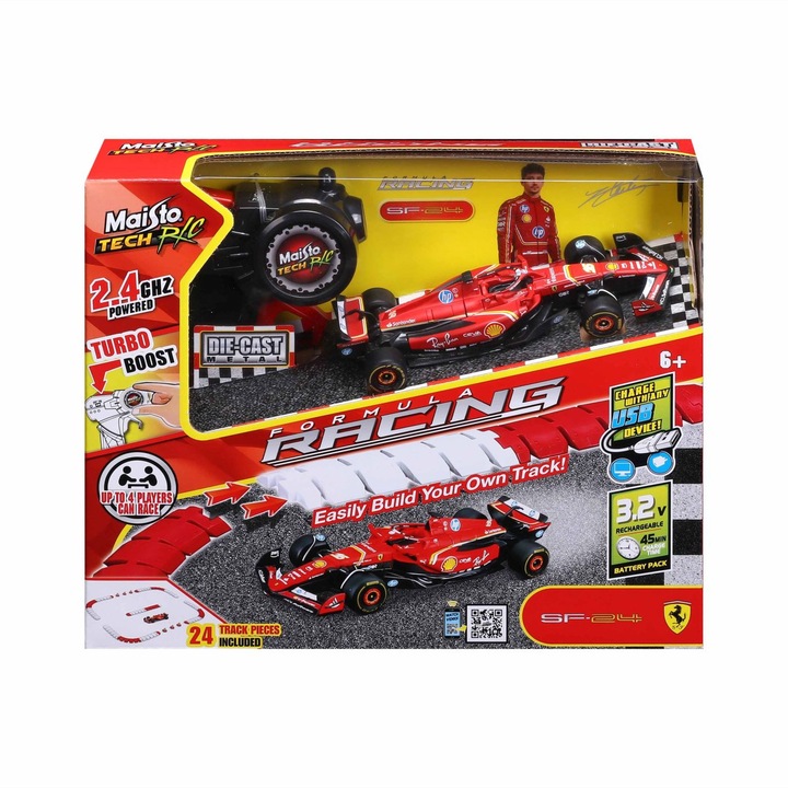 Ferrari SF 24 RC autós játékszett, moduláris pálya, 2.4GHz távirányító, többszínű, 1:41