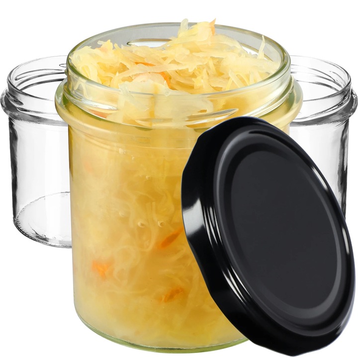 Set 10 Borcane din Sticlă 350 ml cu Capace Etanșe, Transparent, Rezistente la Căldură