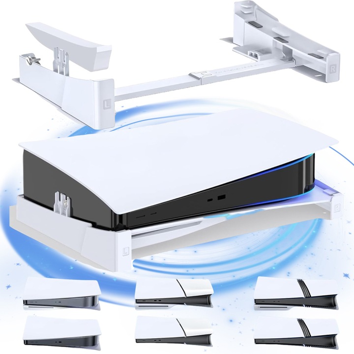 Хоризонтална стойка за конзола PS5 Slim/PS5 Pro, Bedee, Лесна за сглобяване, Стабилна, Издръжлива и здрава, Лесна за съхранение, Ергономичен дизайн, Съвместима с дигитални и дискови издания, Бяла