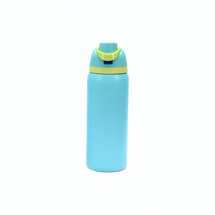 Rozsdamentes Acél Termosz Kulacs 900ml, OLOEY®, Egyérintéses Felpattintható Kupak Szívószállal és Csúszásmentes Fogantyúval, 24 Órán Át Melegen Tartja, Kék
