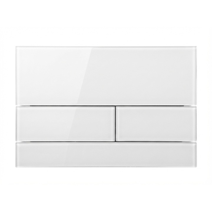 Buton rezervor WC, Balneo, 238x155mm, Alb, NUI WHITE, Sticla securizata, Suprafata neteda, Usor de curatat, Design discret, Mecanism silentios