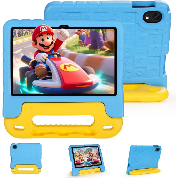 Tableta de 10 inch, Tableta pentru copii, Sannuo®, Android 15, 8 GB RAM, 128 GB ROM, 5G Wi-Fi 6, Software pentru copii preinstalat, Procesor Octa-Core, Albastru, include husa de protectie