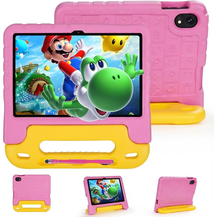 Tableta de 10 inch, Tableta pentru copii, Sannuo®, Android 15, 8 GB RAM, 128 GB ROM, 5G Wi-Fi 6, Software pentru copii preinstalat, Procesor Octa-Core, Roz, include husa de protectie