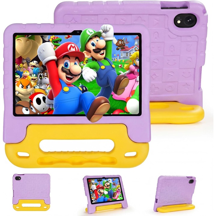 Tableta de 10 inch, Tableta pentru copii, Sannuo®, Android 15, 8 GB RAM, 128 GB ROM, 5G Wi-Fi 6, Software pentru copii preinstalat, Procesor Octa-Core, Mov, include husa de protectie