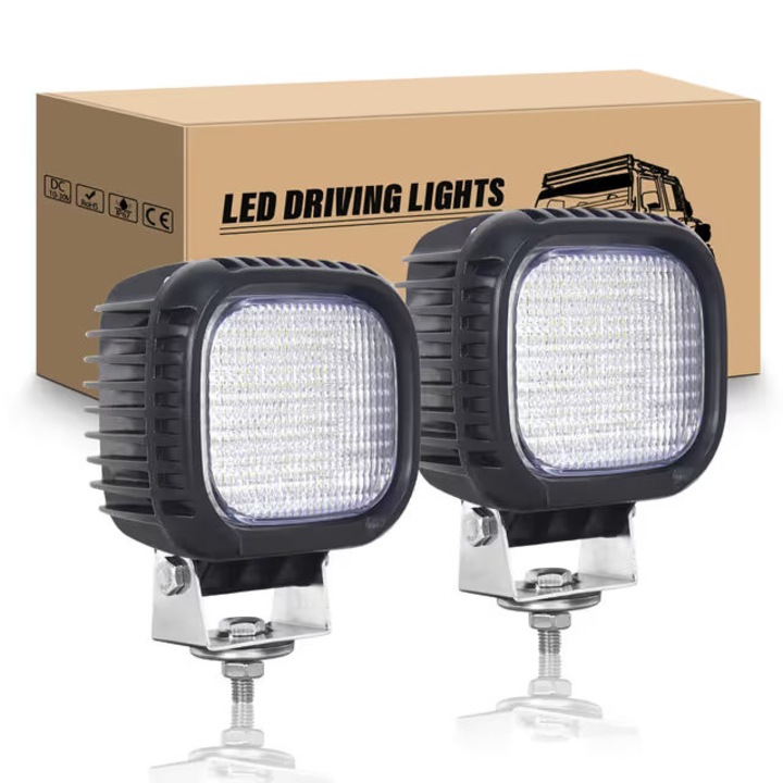 Set 2 Proiectoare LED Off-Road 5 Inch, 48W (96W per set), 12V-24V, IP67 Waterproof, Lumina Alba 6000K, Tip Flood