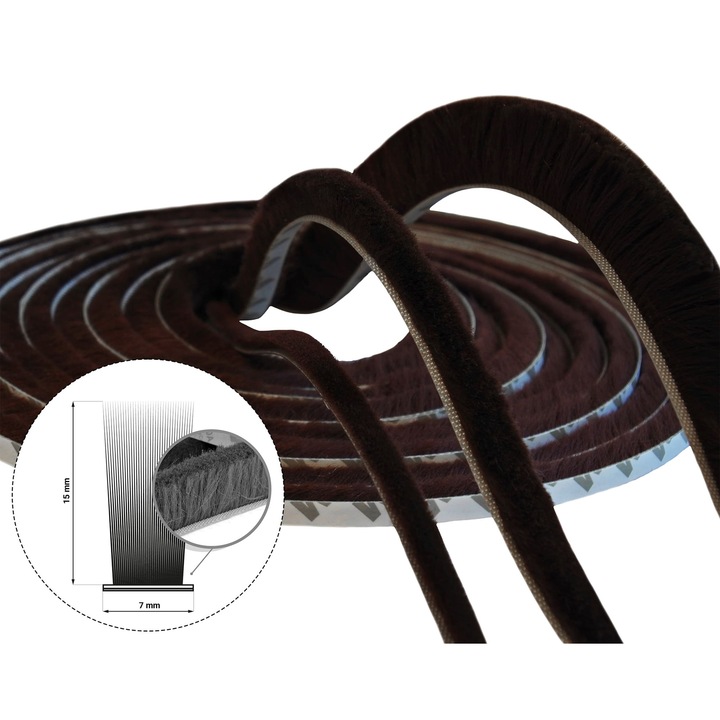Garnitura etansare perie autoadeziva 7mm x 15mm, 5m, culoare maro