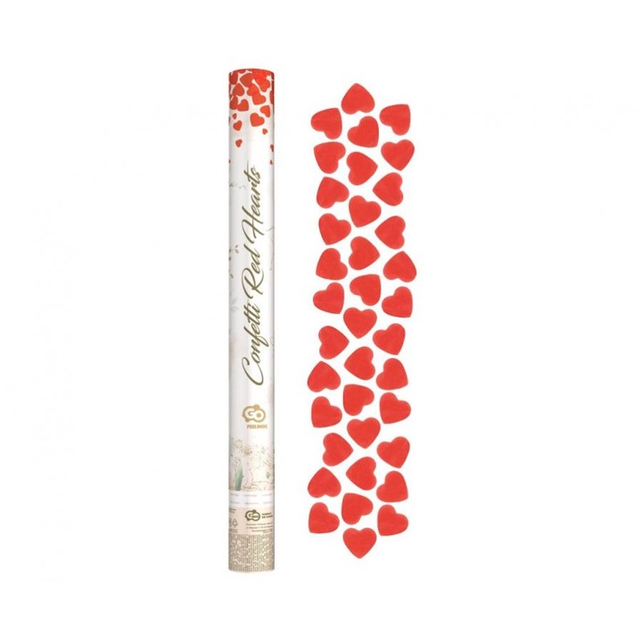 Tun Confetti Canon 60cm, Godan, inimi rosii din hartie, pentru interior/exterior, 1 tub