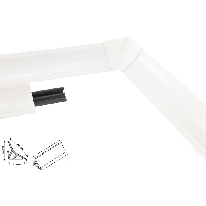 PVC konyhai szegélyléc 1,5m, fényes fehér, méretek 23mm x 23mm x 32mm
