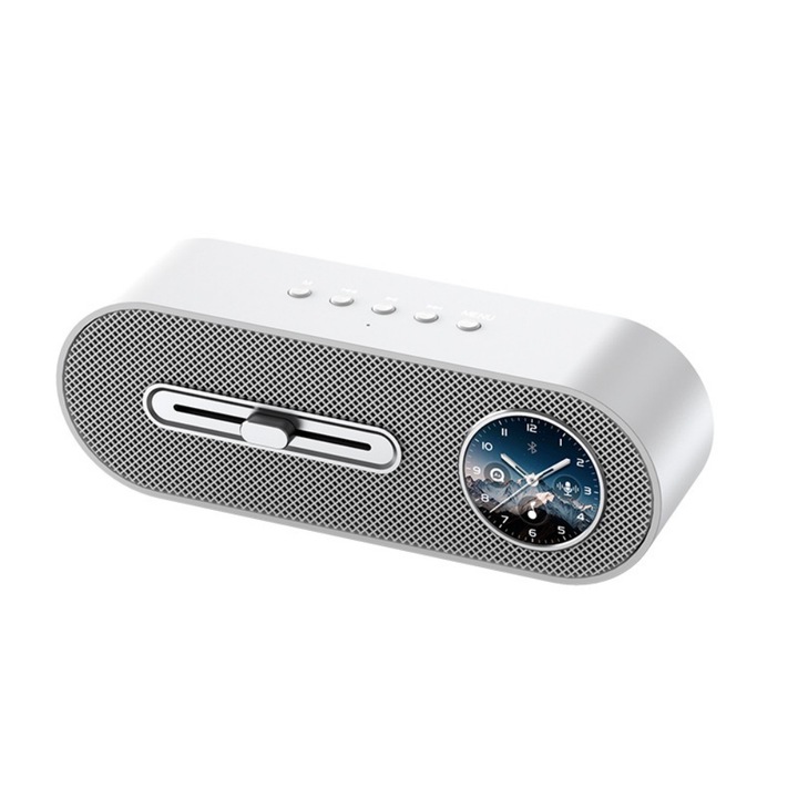 Difuzor Bluetooth inteligent multifunctional cu AI, autonomie de 24 de ore, sunet de calitate Hi-Fi, diverse moduri de redare, 201 × 50 × 69 mm, alb