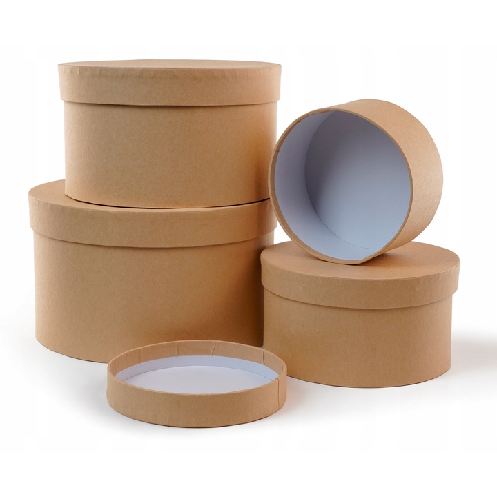 Set 4 cutii rotunde cu capac, Allbag, bej, dimensiuni variate 11,5x5,5cm, 14x7,5cm, 16,5x9,5cm, 19x11cm