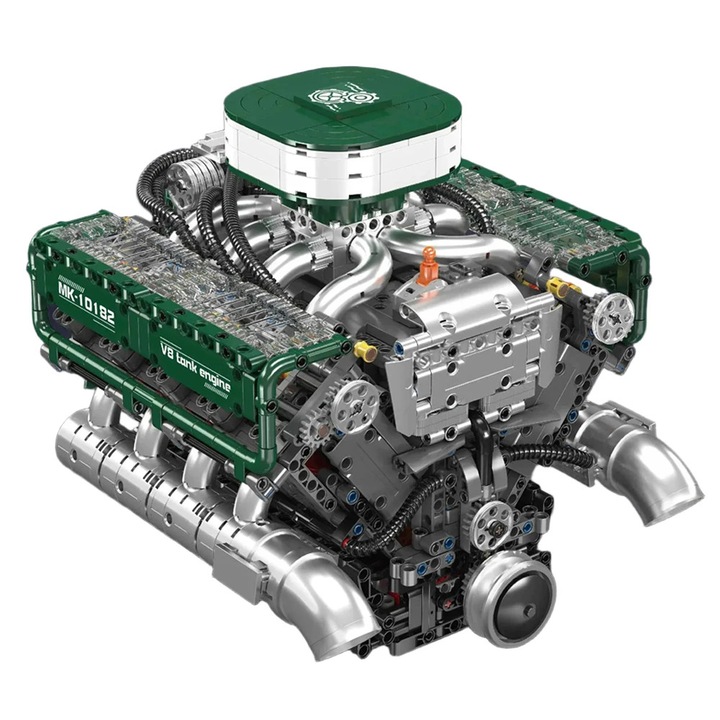 Set de asamblare motor de tanc V8, 2250 piese, plastic, verde, 30, 1x24, 1x23, 5 cm