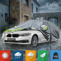 Prelata Auto Premium NextWave®, Impermeabila, Protectie UV, Praf, Zapada, Inghet, Universala pentru Sedan, Buzunare Oglinzi, Fermoar Usa Sofer, Material Premium, Husa Saculet Depozitare, benzi reflectorizante verzi, 500x200x150cm
