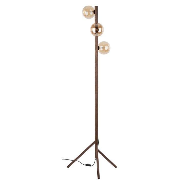Lampa podea TK-Lighting Estera Wood, lemn nuc, abajur sferic miere, G9