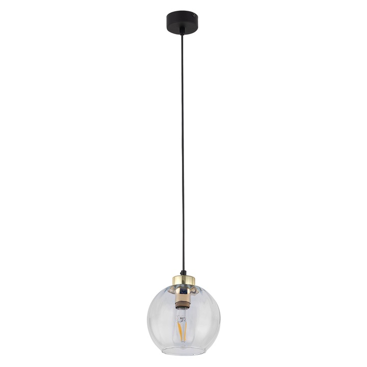 Висяща лампа TK Lighting Devi, прозрачно стъкло, черно-златист метал, 1 или 3 крушки