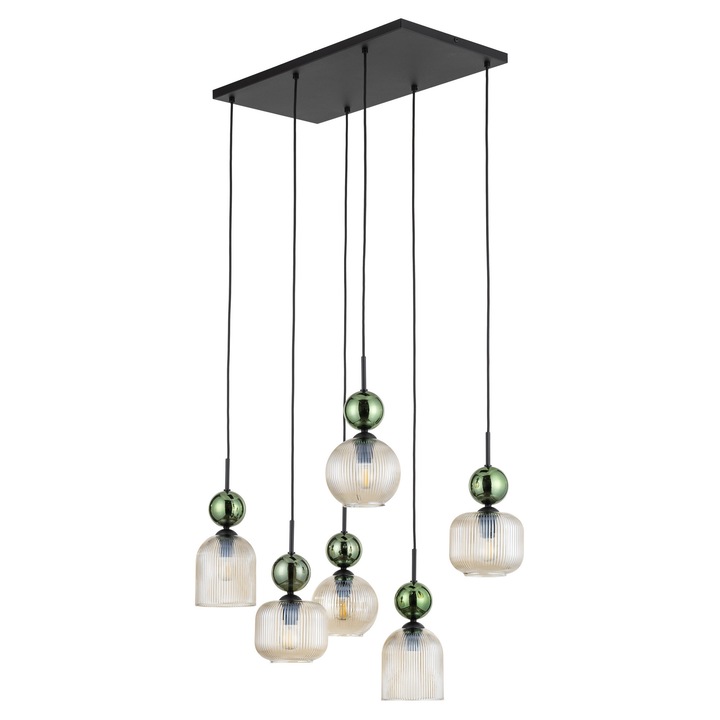 Висяща лампа TK-Lighting Sophia, зелено и конячено стъкло, 6xE14, глемър, 60x60см