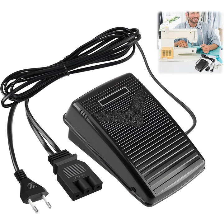 Pedala de picior pentru masina de cusut electrica de 220V cu priza europeana, trepied, control progresiv al vitezei, pedala de schimb pentru modelele de acasa compatibile